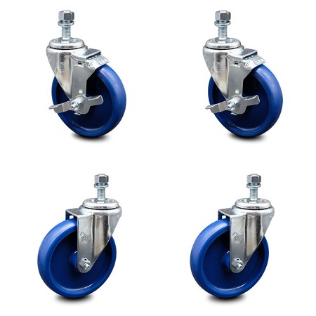 Service Caster 5 Inch Solid Polyurethane Wheel Swivel 1/2 Inch Threaded Stem Caster Brakes, 2PK SCC-TS20S514-SPUS-121315-2-TLB-2